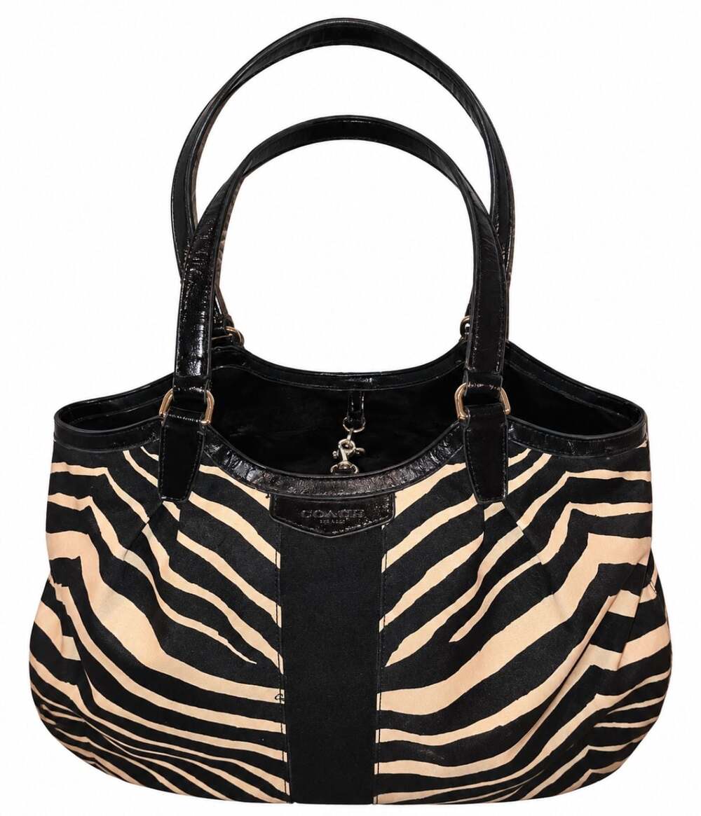 Coach Signature Stripe Black Zebra Print Devin Shoulder Bag F24022